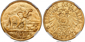 German Colony. Wilhelm II gold 15 Rupien 1916-T MS63 NGC, Tabora mint, KM16.2. Arabesque below the T in "OSTAFRIKA" variety. A popular type desirable ...