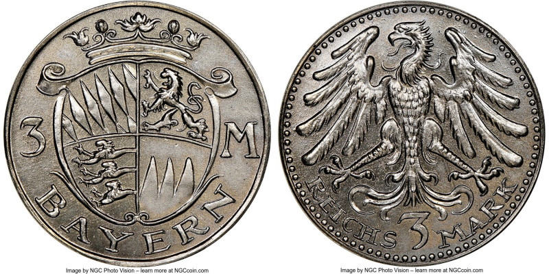 Bavaria silver Pattern 3 Mark ND (c. 1925) MS66 NGC, Schaaf-320a var. (320a/G2 w...