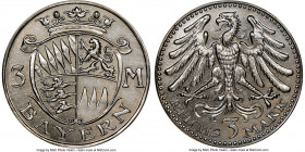 Bavaria silver Pattern 3 Mark ND (c. 1925) MS66 NGC, Schaaf-320a var. (320a/G2 with Reverse as Vs2 of 320a/G3). By Karl Goetz. A lesser-seen trial iss...