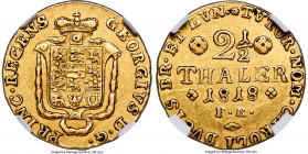 Brunswick-Wolfenbüttel. Karl II gold 2-1/2 Taler 1818-FR XF40 NGC, Brunswick mint, KM1072, J-307b, D&S-53. The rarest of only three dates that this ty...