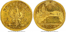 Frankfurt. Free City gold Off-Metal Pattern Kreuzer 1774-BN MS63 S NGC, KM-Pn58. Mark of the master of coins Philipp Christian Bunsen and the warden J...