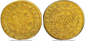 Nürnberg. Free City gold Goldgulden 1611 MS62 NGC, KM10, Fr-1807. 3.25gm. +NVREMBERG+MONE+REIPVB, Eagle with "N" on breast / SANCTVS - LAVRENTIVS, St....