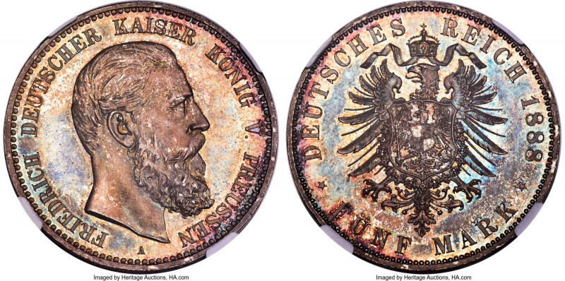 Prussia. Friedrich III Proof 5 Mark 1888-A PR66 NGC, Berlin mint, KM512, Dav-787...