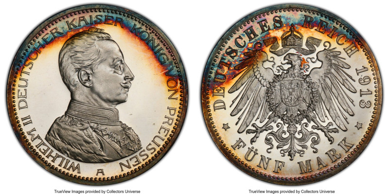 Prussia. Wilhelm II Proof 5 Mark 1913-A PR64 Deep Cameo PCGS, Berlin mint, KM536...