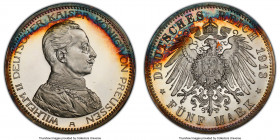 Prussia. Wilhelm II Proof 5 Mark 1913-A PR64 Deep Cameo PCGS, Berlin mint, KM536, J-114. Fully mirrorlike, graced with rich frost over the devices and...