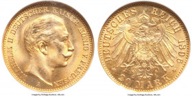 Prussia. Wilhelm II gold 20 Mark 1896-A MS66 NGC, Berlin mint, KM521. A sublime gem haloed in sunflower-gold tone against lighter yet still brightly l...