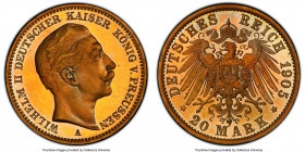 Prussia. Wilhelm II gold Proof 20 Mark 1905-A PR64 Deep Cameo PCGS, Berlin mint, KM521, Fr-3831, J-252. A mesmerizing example combining touches of sil...