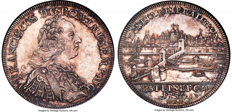 Regensburg. Free City "City View" Taler 1756-ICB MS61 NGC, KM372, Dav-2618. Rare...