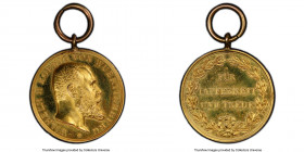 Württemberg. Wilhelm II gold Specimen "Bravery & Loyalty" Medal ND SP65 PCGS, Nimmergut-4275. 28mm. 13.62gm. By Karl Schwenzer. A fleeting gold award ...