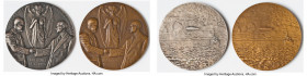 Weimar Republic Pair of Uncertified silver & bronze "Calvin Coolidge & Hugo Eckener" Medals 1924, Hans Kaiser-455.1, Button-Unl. 64mm. By Th. Isnenghi...