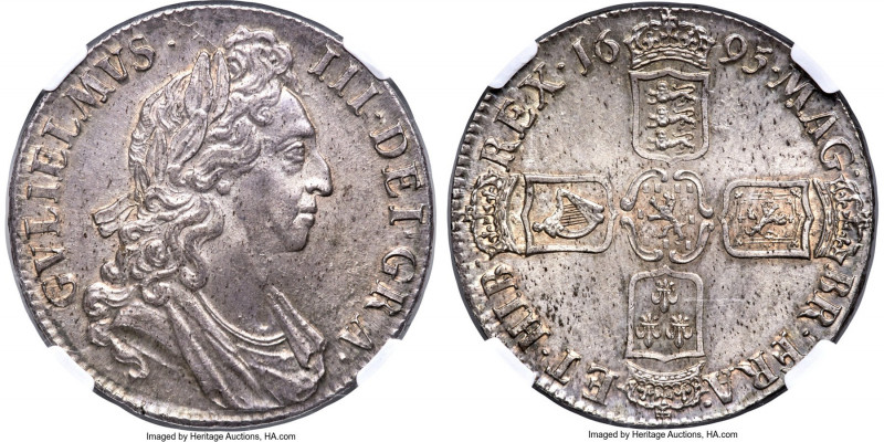 William III Crown 1695 MS64+ NGC, KM486, S-3470, ESC-991 (prev. ESC-87). OCTAVO ...