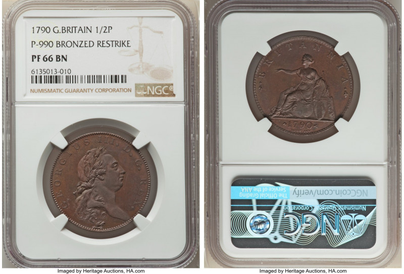 George III bronzed Proof Pattern Restrike 1/2 Penny 1790 PR66 Brown NGC, Peck-99...