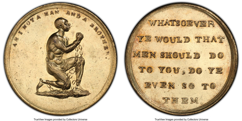 "Anti-Slavery" gilt-bronze Medal 1786 MS64 PCGS, BHM-269. 33mm. Obverse: Kneelin...