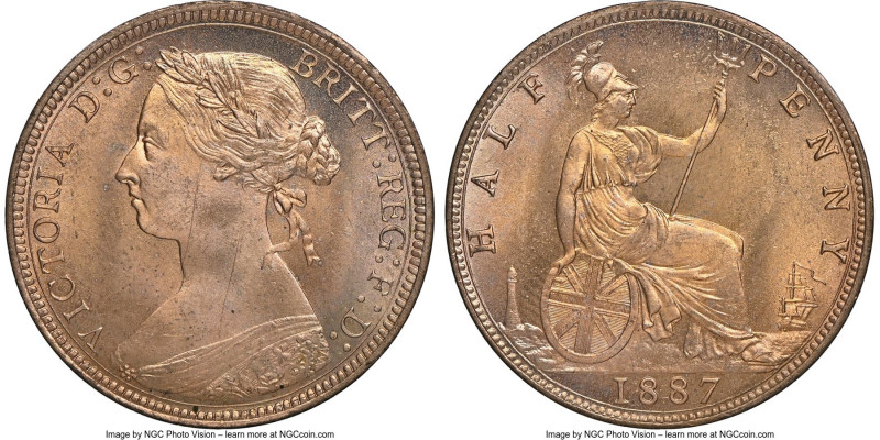 Victoria 1/2 Penny 1887 MS66 Red NGC, KM754, S-3956. A majestic example, boastin...