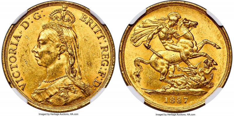 Victoria gold 2 Pounds 1887 MS61 NGC, KM768, S-3865. Displaying lightly scattere...