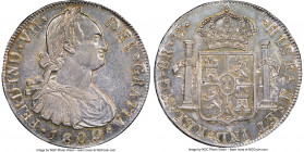 Ferdinand VII 8 Reales 1809 NG-M MS62 NGC, Nueva Guatemala mint, KM64. Bold strike, bearing a captivating argent-dove patina, illuminated by golden to...