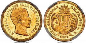 Republic gold 4 Pesos 1869-R MS63 NGC, KM187, Fr-43. Mintage: 20,000. The most attainable date in the three-year series, with the 1866 seeing only 561...