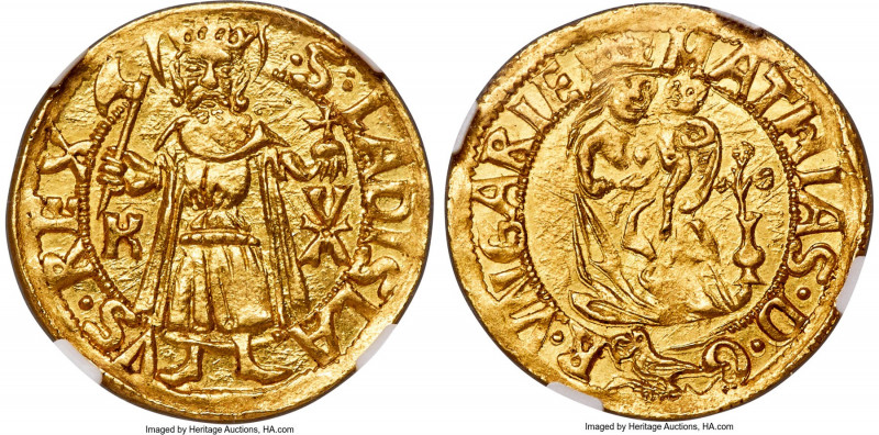 Matthias Corvinus (1458-1490) gold Goldgulden ND (1476-1485) MS64 NGC, Nagybanya...