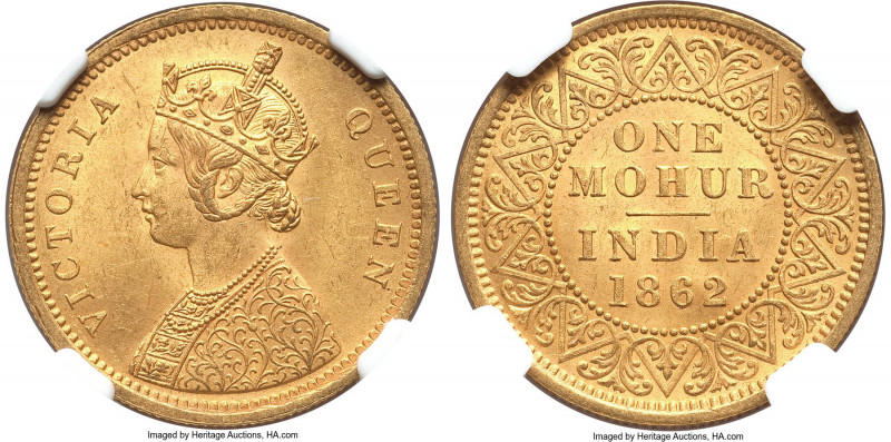 British India. Victoria gold Mohur 1862-(c) MS63 NGC, Calcutta mint, KM480, Fr-1...