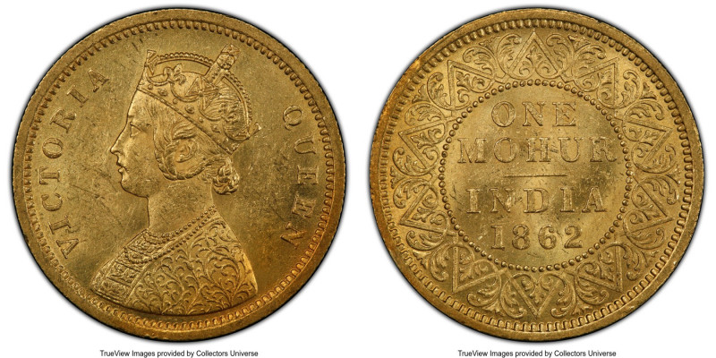 British India. Victoria gold Mohur 1862-(c) MS62 PCGS, Calcutta mint, KM480, S&W...