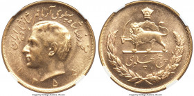 Muhammad Reza Pahlavi gold 5 Pahlavi SH 1355 (1976) MS65 NGC, KM1202. Sparkly peripheries, weaving cartwheel luster over golden-toned surfaces.

HID...