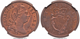 George III Proof 1/2 Penny 1775 PR65 Red and Brown NGC, KM140, S-6614. Thick flan, Medal die axis variety. A wonderful example of this covetable type ...