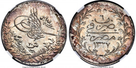 Ottoman Empire. Mehmed V 20 Qirsh AH 1327 Year 6 (1913/4)-H MS64+ NGC, Misr mint (in Egypt), KM310. Struck from dies prepared in Birmingham. An eye-ca...