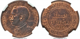 Italian Colony. Vittorio Emmanuele III bronze Prova Besa 1909-R PR65 Red and Brown NGC, Rome mint, KM-Pr1. With "PROVA" in right obverse field. Condit...