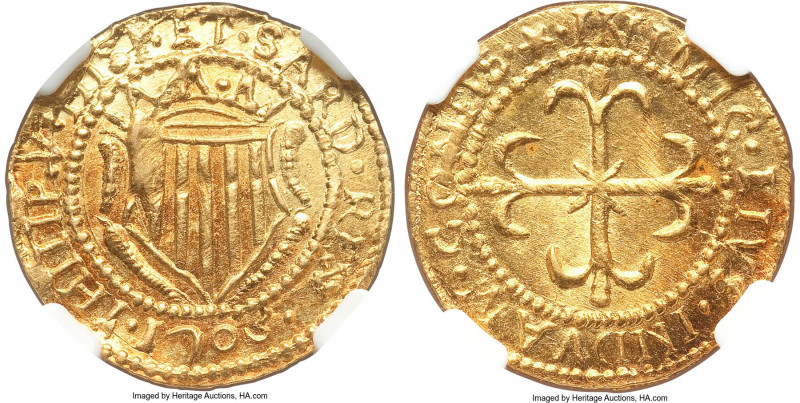 Cagliari. Filippo V gold Scudo d'Oro 1703 MS64 NGC, KM27, Fr-145. A razor-sharp ...