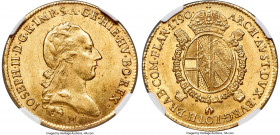 Milan. Joseph II gold Sovrano 1790-M MS63 NGC, Milan mint, KM226, Fr-739a. Expressing luxuriously velveteen golden luster over glowing surfaces. Admir...