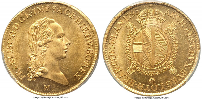 Milan. Franz II gold Sovrano 1795-M MS63 PCGS, Milan mint, KM241, Fr-741a. Flash...