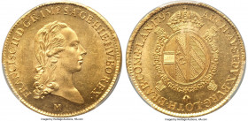 Milan. Franz II gold Sovrano 1795-M MS63 PCGS, Milan mint, KM241, Fr-741a. Flashy and semi-reflective owing to a firm strike that leaves superbly rend...