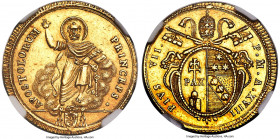 Papal States. Pius VII gold Doppia Anno XVIII (1817)-R MS63 NGC, Rome mint, KM1076, Fr-248. A gleaming Mint State Doppia expressing fully rendered des...