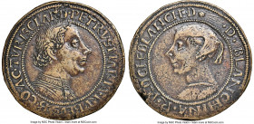 Parma & Piacenza. Pier Maria II de' Rossi & Bianca Pellegrini bronze Medal ND (1455-1471) AU55 Brown NGC, Hill I, 296 p. 73, pl. 47. 30mm. Approx. 14....