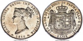 Parma. Maria Luigia 5 Lire 1815 MS61 Prooflike NGC, KM-C30, Dav-204. Admirably reflective across fields lightly dressed in delicate silvery tone, the ...