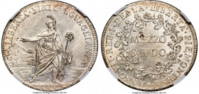 Piedmont. Republic 1/2 Scudo Anno VII (1798/1799) MS64 NGC, KM-C2, Pag-1. Positively bathed in argent luster that glistens alluringly under a most del...