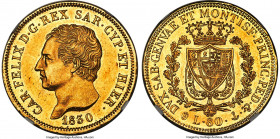 Sardinia. Carlo Felice gold 80 Lire 1830 (Anchor)-P MS61 NGC, Genoa mint, KM123.2, Fr-1133. A fully struck selection displaying razor-sharp definition...