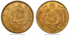 Meiji gold 10 Yen Year 4 (1871) AU Details (Ex-Jewelry) PCGS, Osaka mint, KM-Y12, JNDA 01-2. With border variety. A sought-after type, presenting a bo...