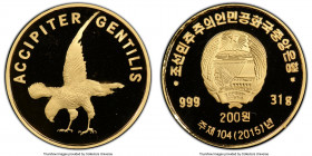 North Korea. People's Republic gold Proof "Northern Goshawk" 200 Won 2015 PR69 Deep Cameo PCGS, KM-Unl. Mintage: 500. A rare and low-mintage modern go...
