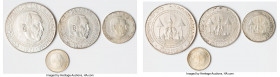 Savang Vatthana 4-Piece Uncertified silver "Coronation" Multiple Kip Set 1971 UNC, 1) 1000 Kip, KM7 2) 2500 Kip, KM8 3) 5000 Kip, KM10 4) 10000 Kip, K...