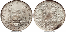 Ferdinand VI 8 Reales 1754 Mo-MM MS61 NGC, Mexico City mint, KM104.2, Cal-482. Showcasing sharp devices and salt-white surfaces, occupied by a faint g...
