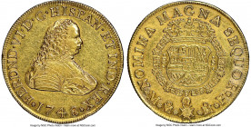 Ferdinand VI gold 8 Escudos 1748 Mo-MF AU53 NGC, Mexico City mint, KM150, KM150, Onza-597. The first year that saw the use of this iconic bust type fo...