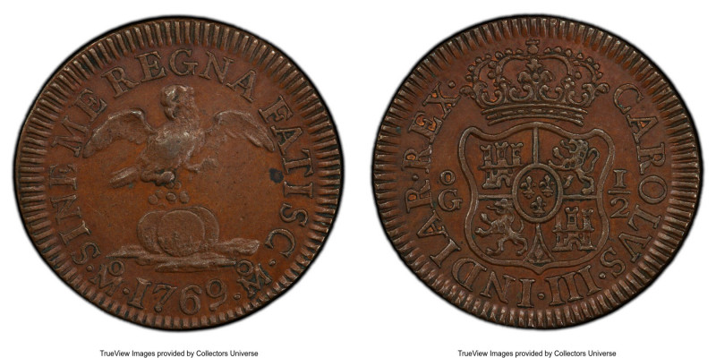 Charles III copper Specimen Pattern 1/2 Grano 1769-Mo SP55 PCGS, Mexico City min...