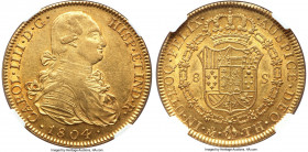 Charles IV gold 8 Escudos 1804 Mo-TH AU58 NGC, Mexico City mint, KM159. Sharply struck, graced by soft amber toning over radiant fields.

HID0980124...