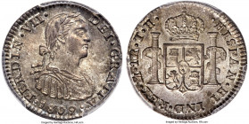 Ferdinand VII Real 1809 Mo-TH MS65+ PCGS, Mexico City mint, KM82. Sculptured motifs, boasting semi-Prooflike fields and crowned by a dove-lilac patina...