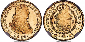 Ferdinand VII gold Escudo 1811/0 Mo-HJ MS63 NGC, Mexico City mint, KM121, Fr-49. A glowing example with radiant luster over the semi-Prooflike periphe...