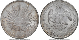 Republic 8 Reales 1859/7 Go-PF MS65 NGC, Guanajuato mint, KM377.8, DP-Go43. A pleasing overdate issue, especially when encountered this fine. Accordin...