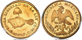 Republic gold 8 Escudos 1860 Mo-TH AU58 NGC, Mexico City mint, KM383.9. At the cusp of Mint State, presenting lightly toned, lustrous surfaces.

HID...