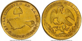 Republic gold 8 Escudos 1863/53 Mo-TH MS63+ NGC, Mexico City mint, KM383.9. Velveteen fields, boasting a satiny mint luster all over.

HID0980124201...