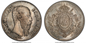Maximilian Peso 1866-Mo MS63+ PCGS, Mexico City mint, KM388.1. Shimmering fields, boasting subdued toned surfaces on this radiant example.

HID09801...
